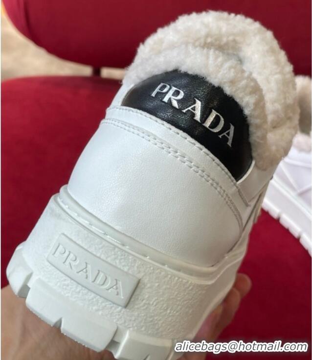 Grade Quality Prada Leather and Shearling Sneakers White 101464