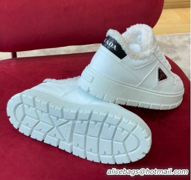 Grade Quality Prada Leather and Shearling Sneakers White 101464