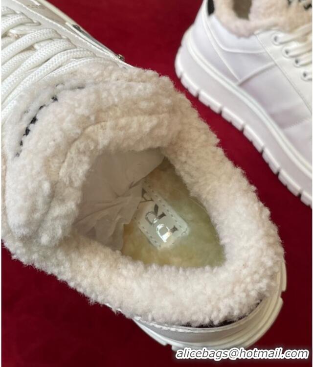 Grade Quality Prada Leather and Shearling Sneakers White 101464