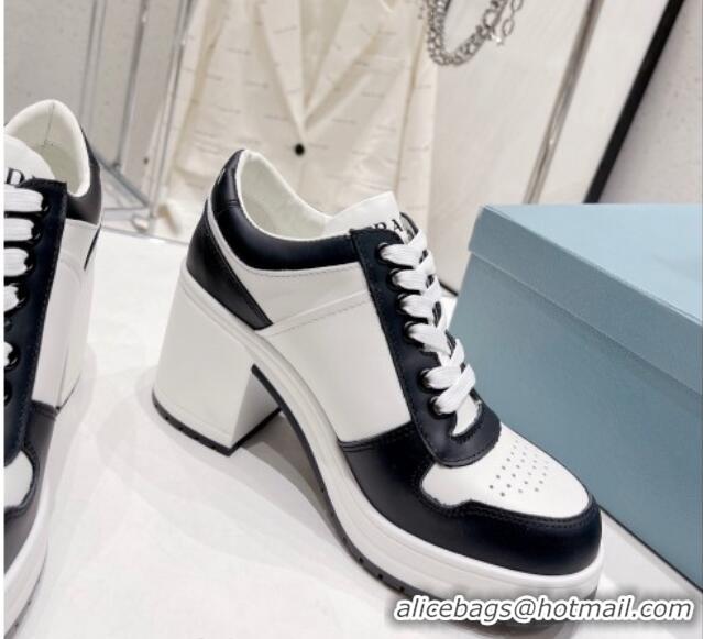 Duplicate Prada Calf Leather Lace-up Pumps 8cm Black/White 110292