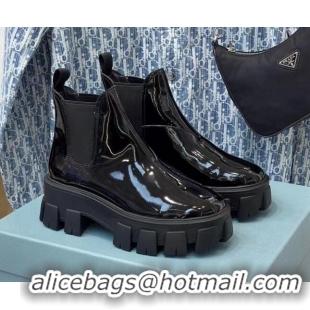 Stylish Prada Monolith Patent Leather Ankle Boots Black 110294