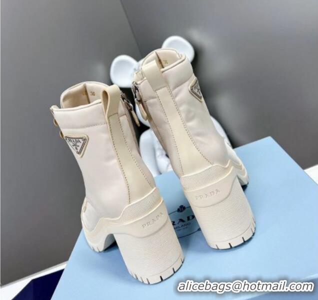 Low Cost Prada Nylon and Brushed Leather Heel Lace-up Ankle Boots 5.5cm White 1102100