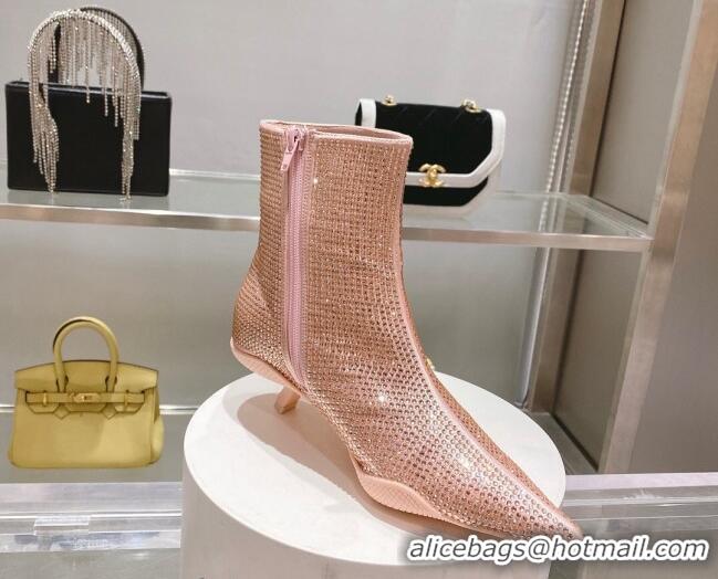 Super Quality Prada Crystal Ankle Boots 3.5cm Pink 102105