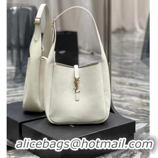 Top Grade SAINT LAUREN LE 5 A 7 SOFT SMALL HOBO BAG IN SMOOTH LEATHER 713938 white