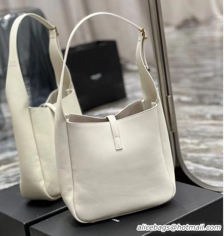 Top Grade SAINT LAUREN LE 5 A 7 SOFT SMALL HOBO BAG IN SMOOTH LEATHER 713938 white