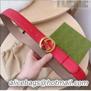 Famous Brand Gucci Calf Leather Belt 3.7cm GG2832 Red/Gold 2021