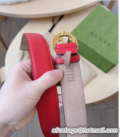 Famous Brand Gucci Calf Leather Belt 3.7cm GG2832 Red/Gold 2021