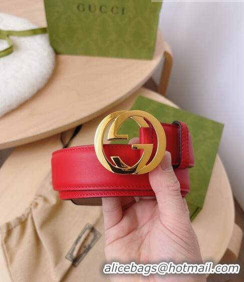 Famous Brand Gucci Calf Leather Belt 3.7cm GG2832 Red/Gold 2021