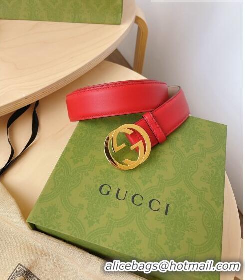 Famous Brand Gucci Calf Leather Belt 3.7cm GG2832 Red/Gold 2021