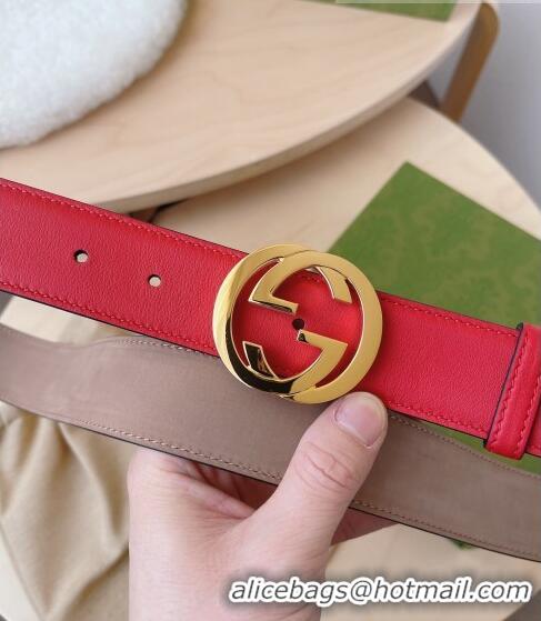 Famous Brand Gucci Calf Leather Belt 3.7cm GG2832 Red/Gold 2021