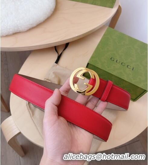 Famous Brand Gucci Calf Leather Belt 3.7cm GG2832 Red/Gold 2021