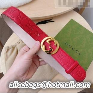 Top Quality Gucci GG Leather Belt 3.7cm GG2833 Red/Gold 2021