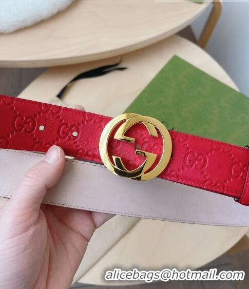 Top Quality Gucci GG Leather Belt 3.7cm GG2833 Red/Gold 2021