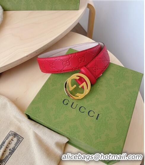 Top Quality Gucci GG Leather Belt 3.7cm GG2833 Red/Gold 2021