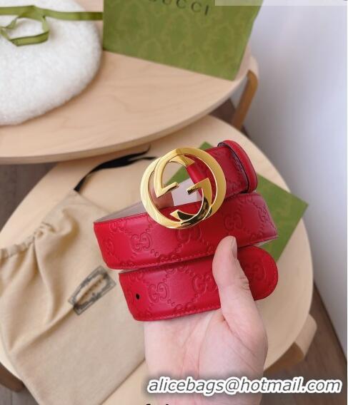 Top Quality Gucci GG Leather Belt 3.7cm GG2833 Red/Gold 2021