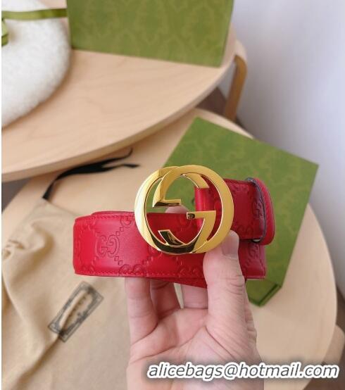 Top Quality Gucci GG Leather Belt 3.7cm GG2833 Red/Gold 2021