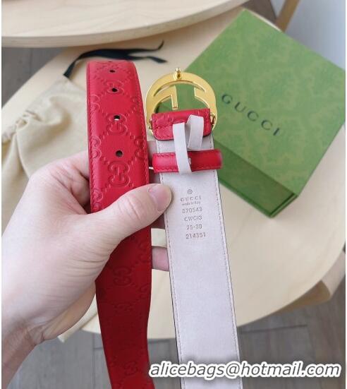 Top Quality Gucci GG Leather Belt 3.7cm GG2833 Red/Gold 2021