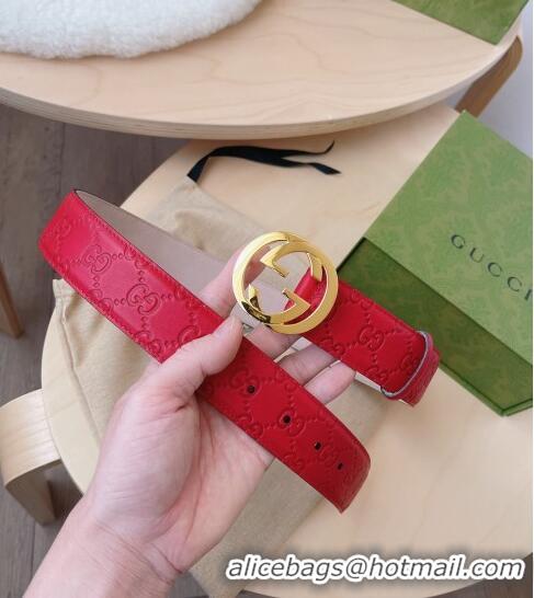 Top Quality Gucci GG Leather Belt 3.7cm GG2833 Red/Gold 2021