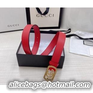 Good Product Gucci Leather Belt 3cm with Framed GG Buckle GG2834 Red 2021