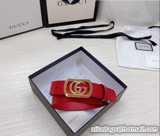 Good Product Gucci Leather Belt 3cm with Framed GG Buckle GG2834 Red 2021