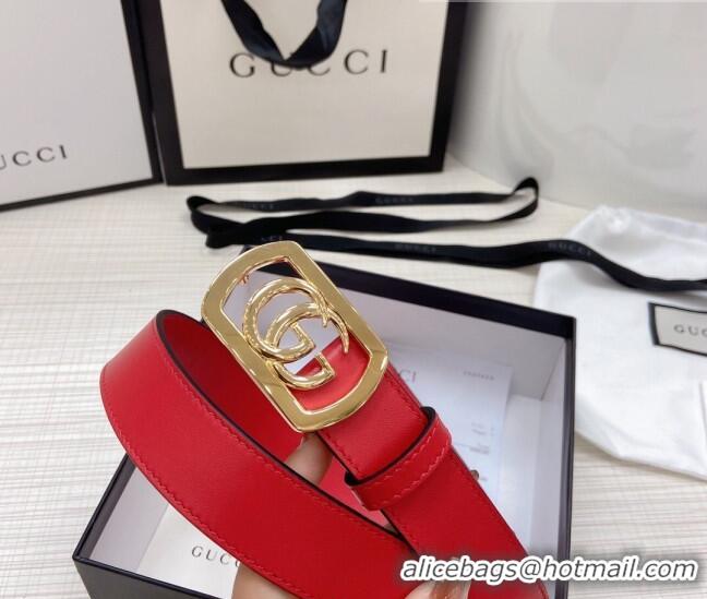 Good Product Gucci Leather Belt 3cm with Framed GG Buckle GG2834 Red 2021