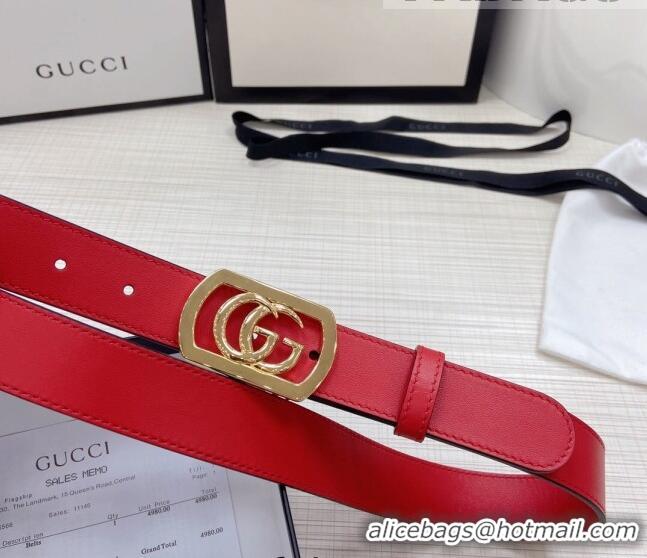 Good Product Gucci Leather Belt 3cm with Framed GG Buckle GG2834 Red 2021