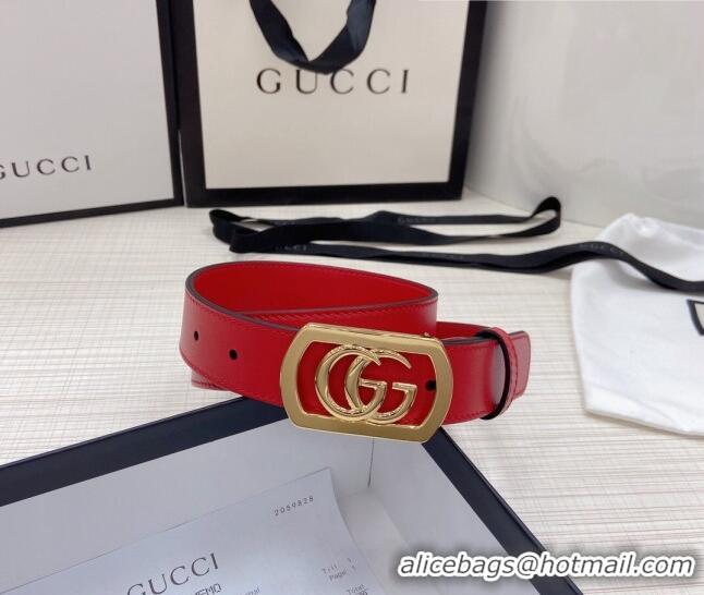 Good Product Gucci Leather Belt 3cm with Framed GG Buckle GG2834 Red 2021