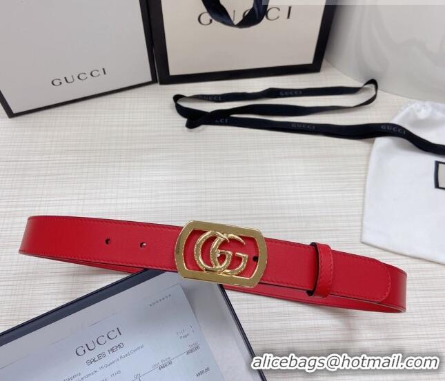 Good Product Gucci Leather Belt 3cm with Framed GG Buckle GG2834 Red 2021