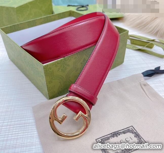 Top Quality Gucci Shiny Leather Belt 38mm with Interlocking G Buckle GG2832 Red 2022