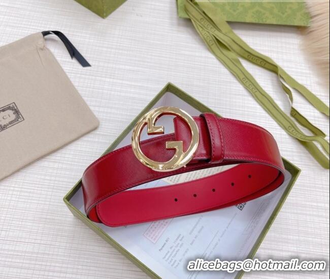 Top Quality Gucci Shiny Leather Belt 38mm with Interlocking G Buckle GG2832 Red 2022