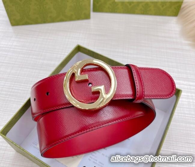 Top Quality Gucci Shiny Leather Belt 38mm with Interlocking G Buckle GG2832 Red 2022