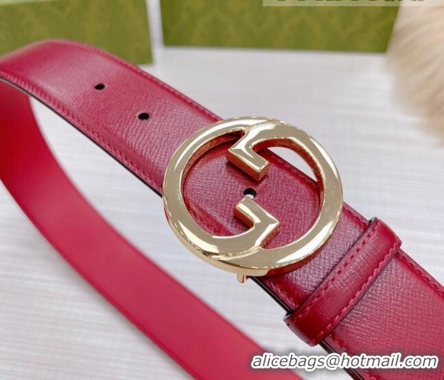 Top Quality Gucci Shiny Leather Belt 38mm with Interlocking G Buckle GG2832 Red 2022