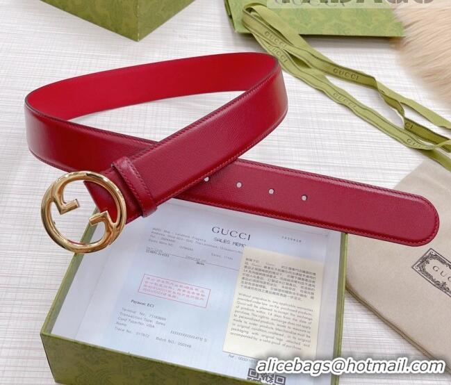 Top Quality Gucci Shiny Leather Belt 38mm with Interlocking G Buckle GG2832 Red 2022