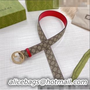 Most Popular Gucci GG Canvas and Leather Belt 38mm with Interlocking G Buckle GG2835 Beige/Red 2022