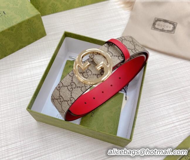 Most Popular Gucci GG Canvas and Leather Belt 38mm with Interlocking G Buckle GG2835 Beige/Red 2022