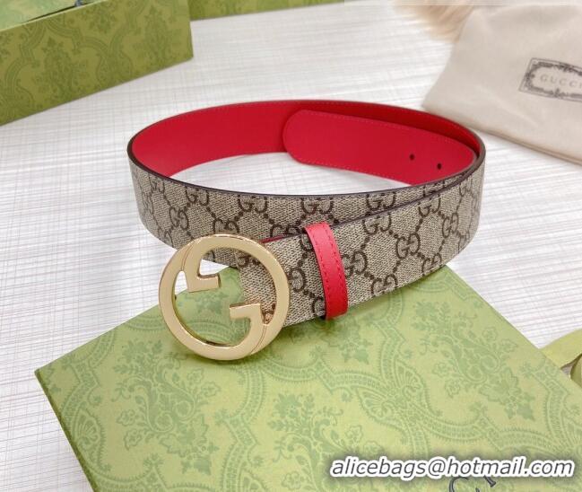 Most Popular Gucci GG Canvas and Leather Belt 38mm with Interlocking G Buckle GG2835 Beige/Red 2022