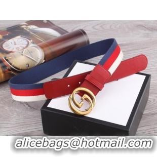 Pretty Style Gucci Striped Belt 3.8cm with Interlocking G Buckle GG2836 Red Leather 2022