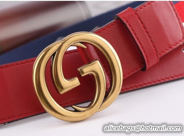 Pretty Style Gucci Striped Belt 3.8cm with Interlocking G Buckle GG2836 Red Leather 2022