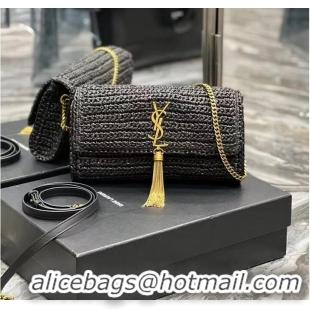 Promotional SAINT LAUREN KATE 99 CHAIN BAG WITH TASSEL IN RAFFIA Y664276 black