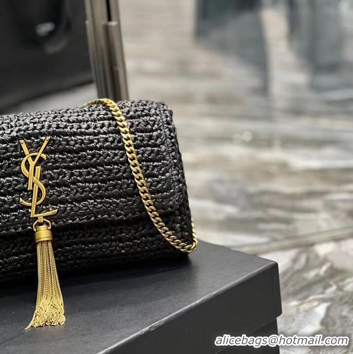 Promotional SAINT LAUREN KATE 99 CHAIN BAG WITH TASSEL IN RAFFIA Y664276 black