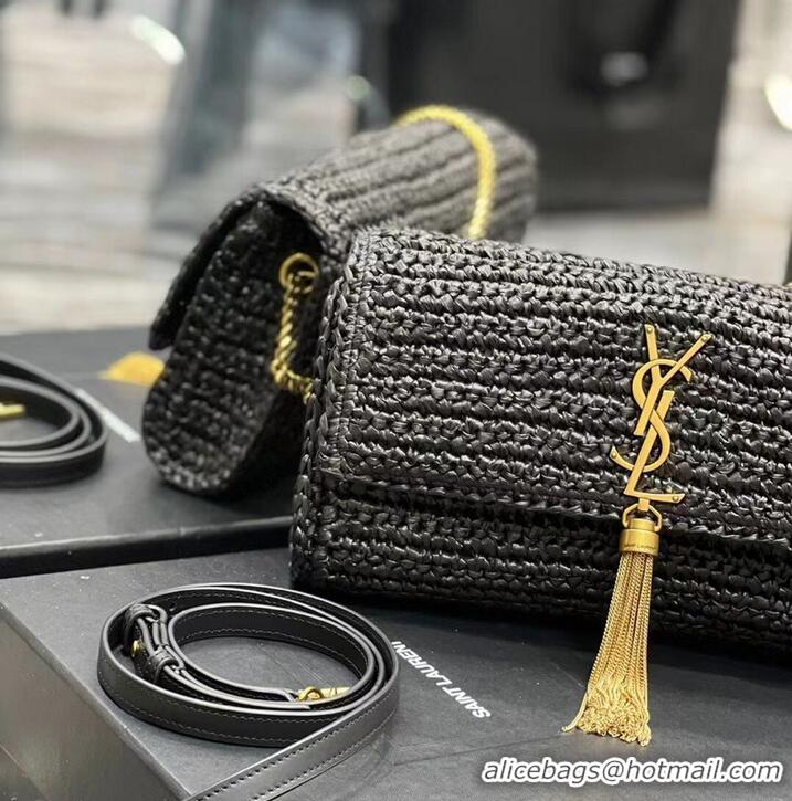 Promotional SAINT LAUREN KATE 99 CHAIN BAG WITH TASSEL IN RAFFIA Y664276 black