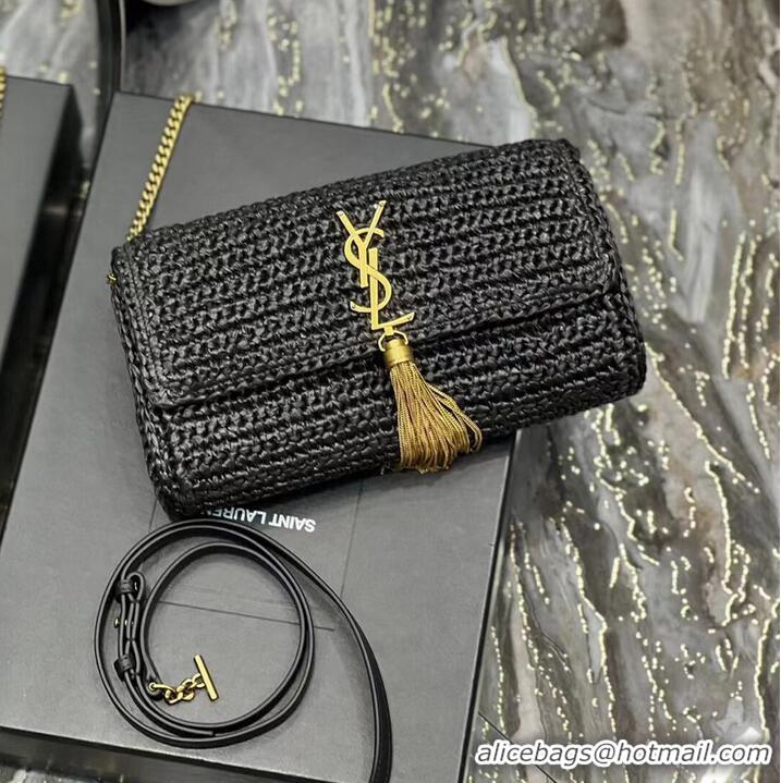 Promotional SAINT LAUREN KATE 99 CHAIN BAG WITH TASSEL IN RAFFIA Y664276 black