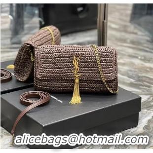 New Fashion SAINT LAUREN KATE 99 CHAIN BAG WITH TASSEL IN RAFFIA Y664276 Coffee