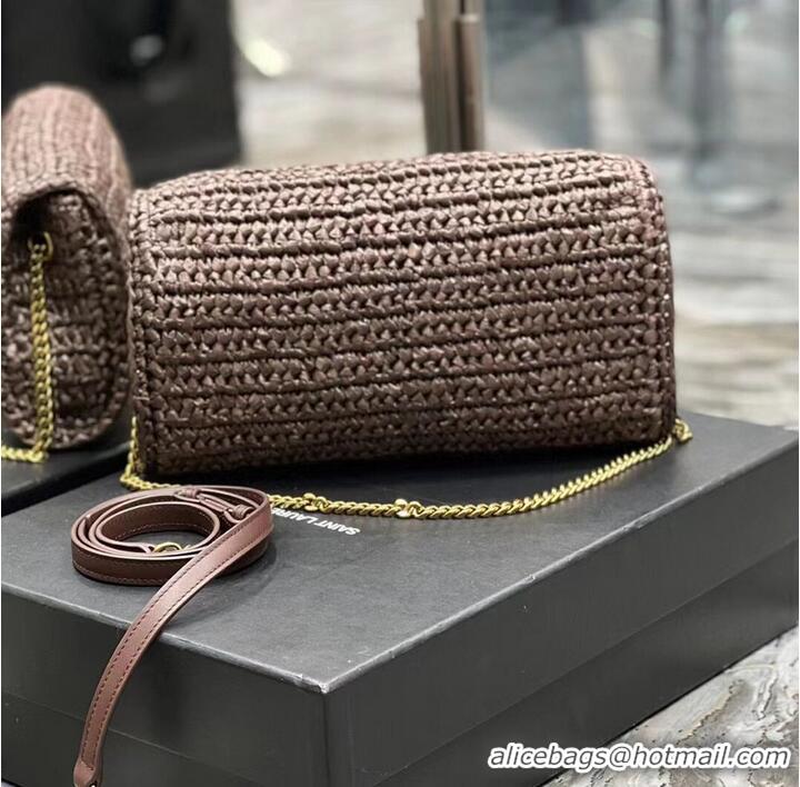 New Fashion SAINT LAUREN KATE 99 CHAIN BAG WITH TASSEL IN RAFFIA Y664276 Coffee