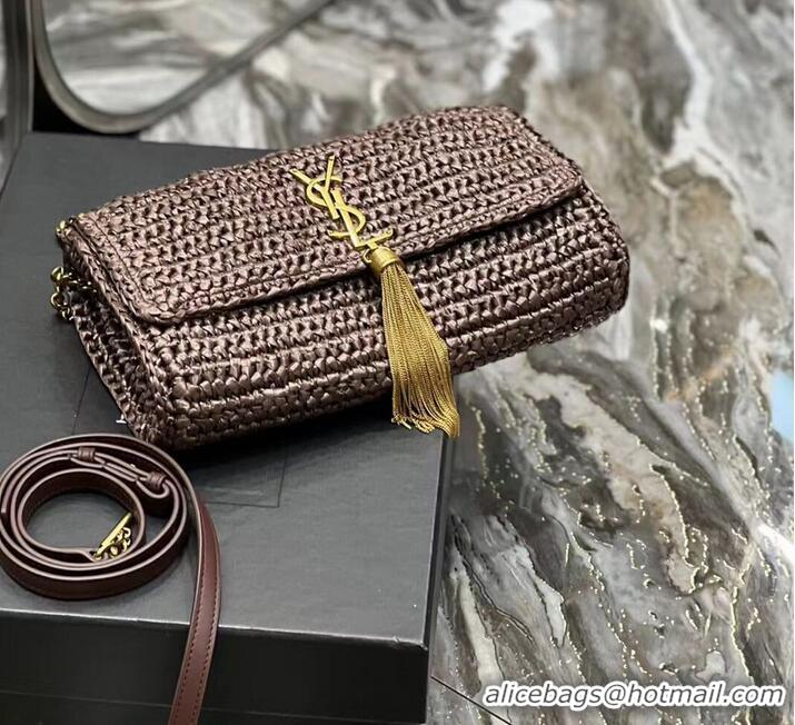 New Fashion SAINT LAUREN KATE 99 CHAIN BAG WITH TASSEL IN RAFFIA Y664276 Coffee