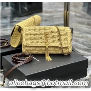 Best Grade SAINT LAUREN KATE 99 CHAIN BAG WITH TASSEL IN RAFFIA Y664276 apricot