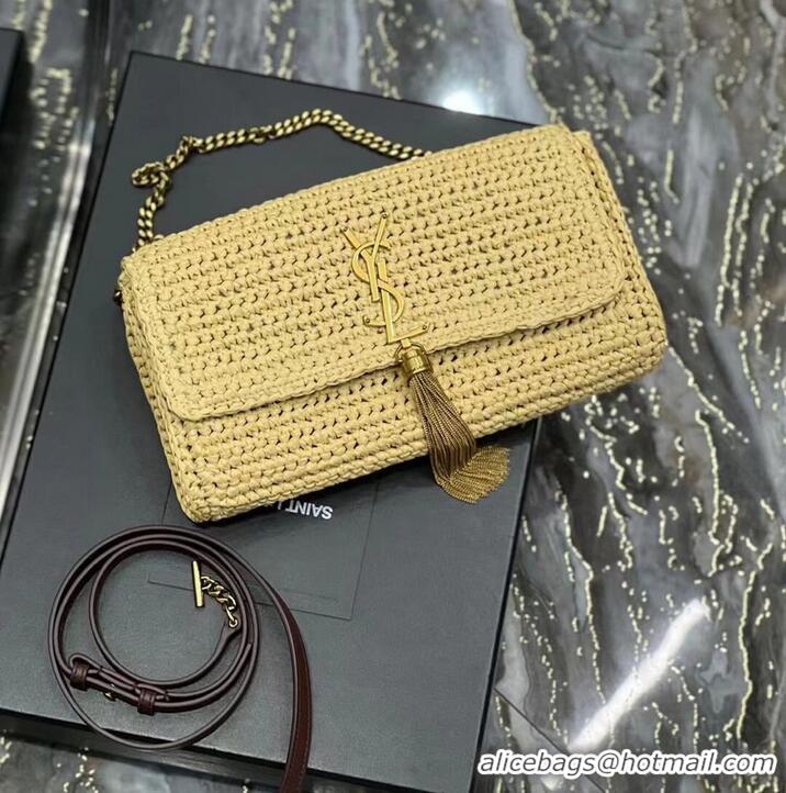 Best Grade SAINT LAUREN KATE 99 CHAIN BAG WITH TASSEL IN RAFFIA Y664276 apricot