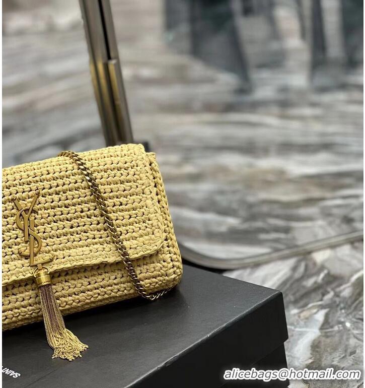 Best Grade SAINT LAUREN KATE 99 CHAIN BAG WITH TASSEL IN RAFFIA Y664276 apricot