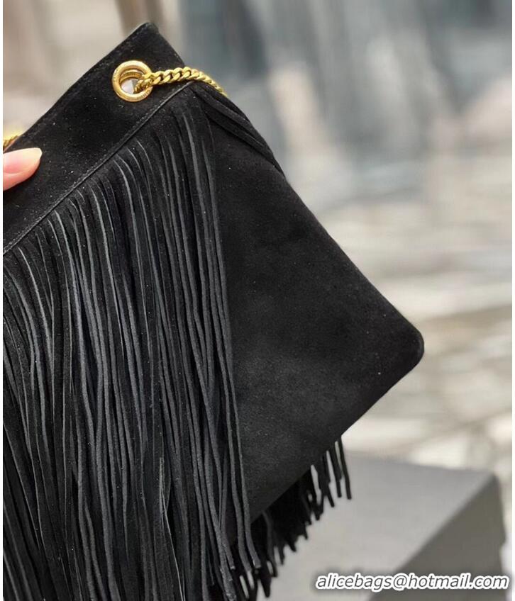 Top Quality SAINT LAURENT SMALL CHAIN BAG IN LIGHT SUEDE WITH FRINGES 683378 BLACK