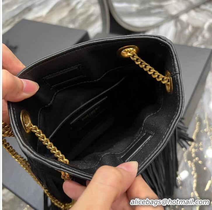 Top Quality SAINT LAURENT SMALL CHAIN BAG IN LIGHT SUEDE WITH FRINGES 683378 BLACK